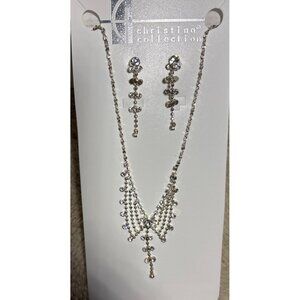 Christina Collection Silver Crystal Necklace & Earrings Set Angel Look Elegant